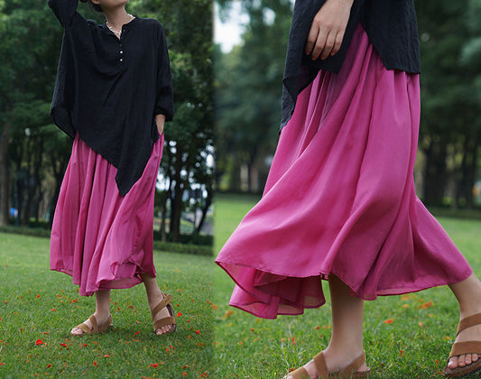 edoa Double Layer Silk Habotai A Line Skirt