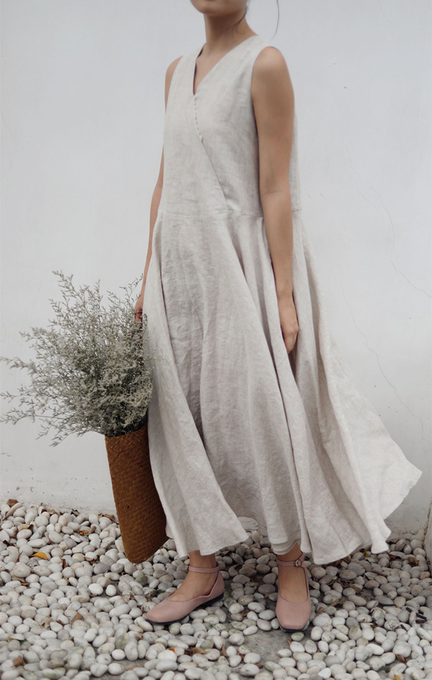 edoa Flax Linen Maxi Circle Dress