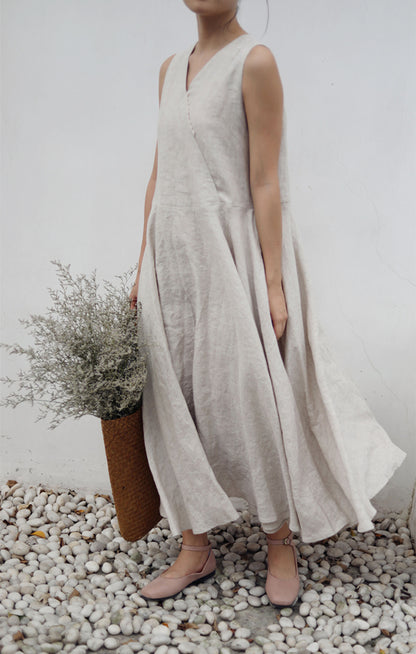 edoa Flax Linen Maxi Circle Dress