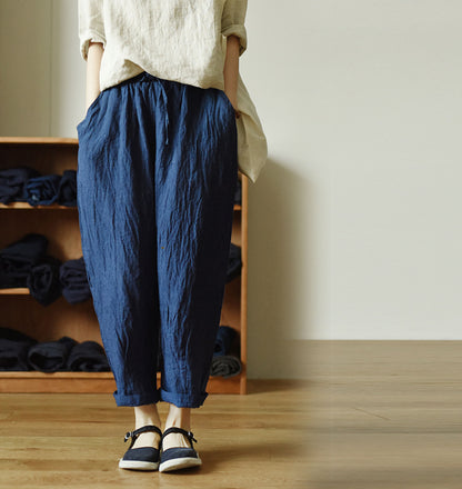 edoa Tapered Boyfriend Yarn Dyed Linen Pants
