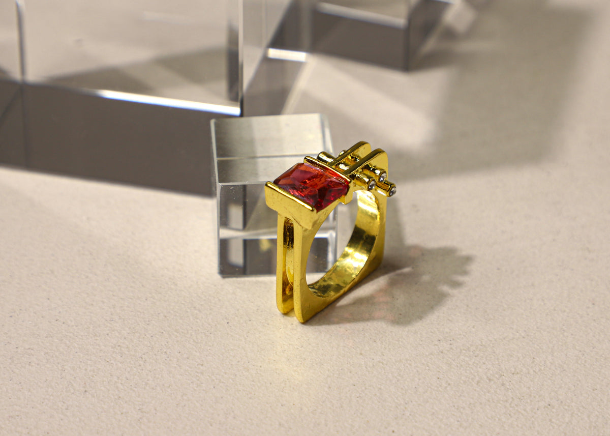edoa Deconstructed Architectural Square Band Garnet Ring