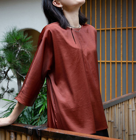 edoa Rust Mud Silk Satin Blouse 