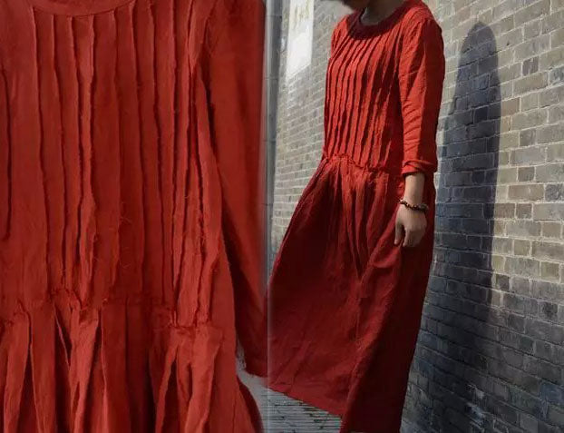 edoa Washed Ramie Red Dress 