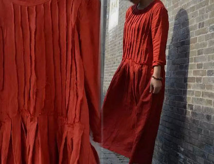 edoa Washed Ramie Red Dress 