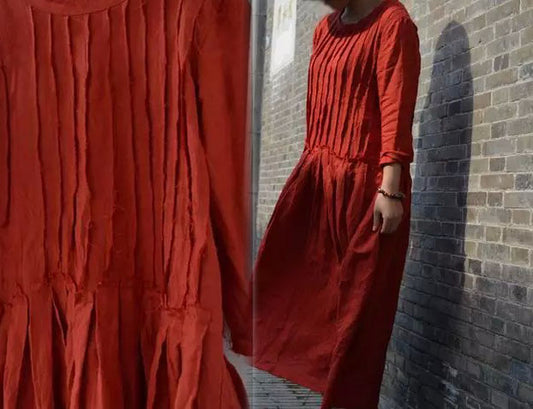 edoa Washed Ramie Red Dress 