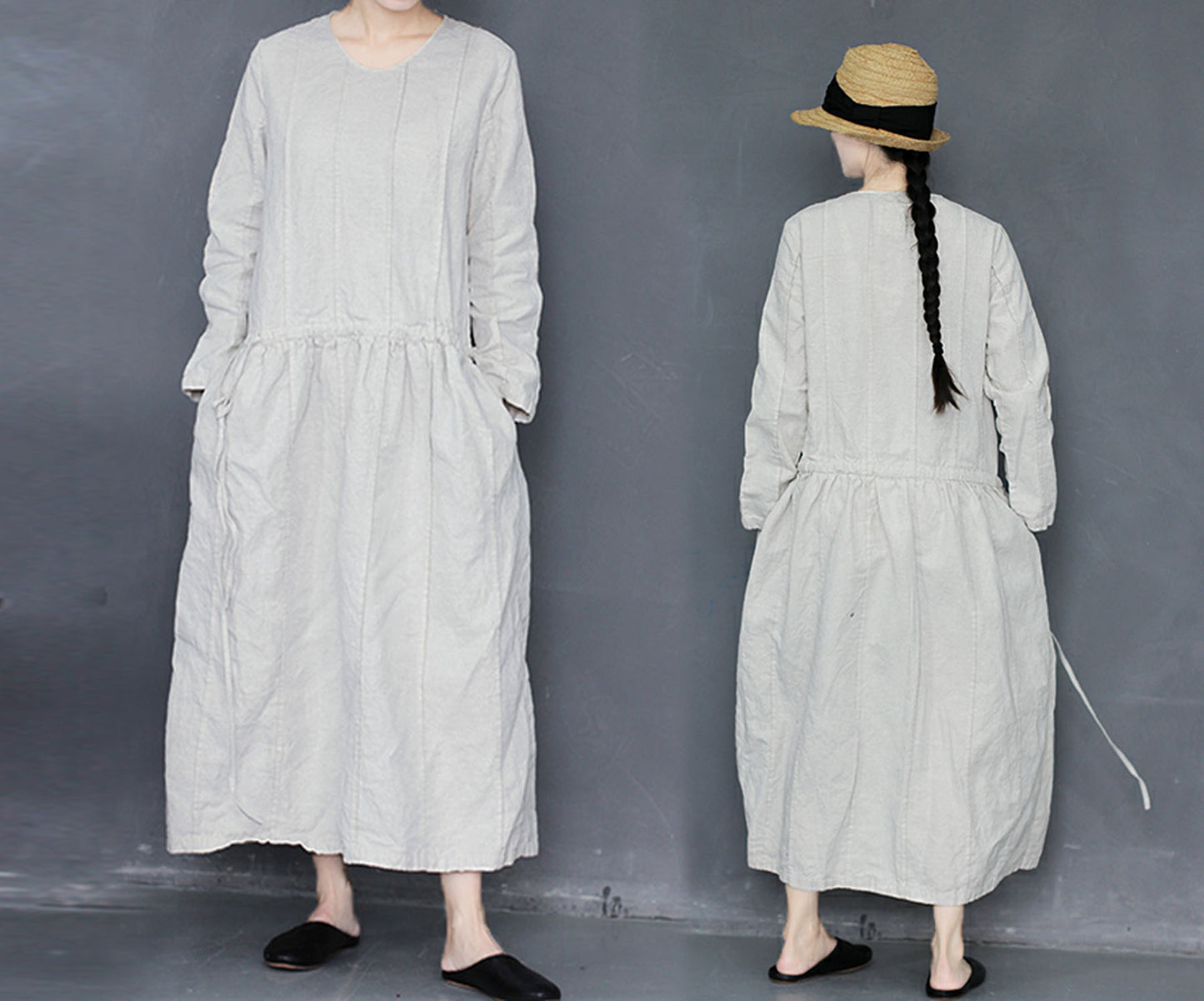 edoa Hand Pintucked Pre-washed French Linen Dress