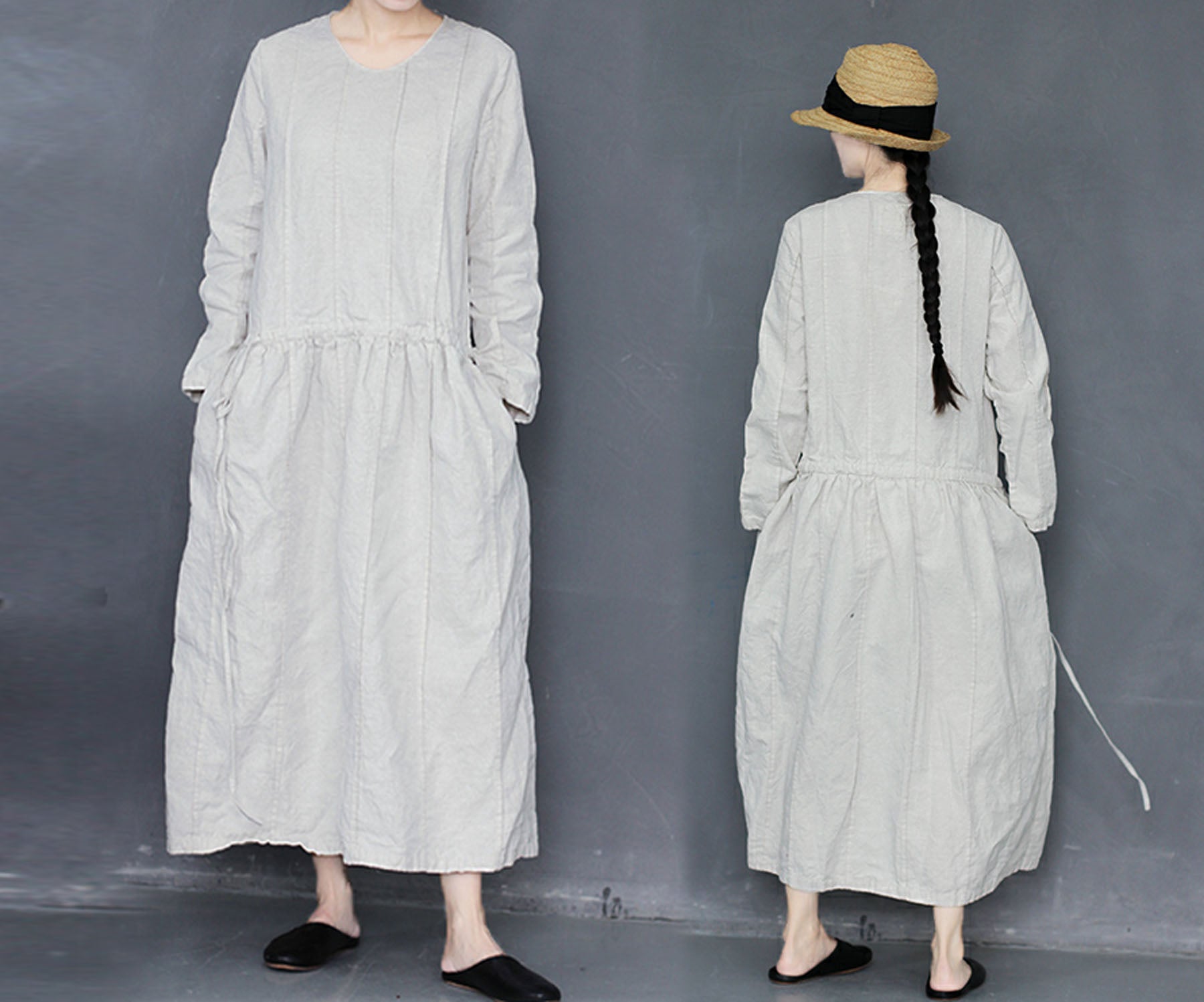 edoa Hand Pintucked Pre-washed French Linen Dress