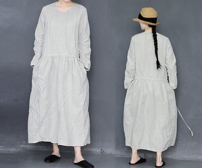 edoa Hand Pintucked Pre-washed French Linen Dress