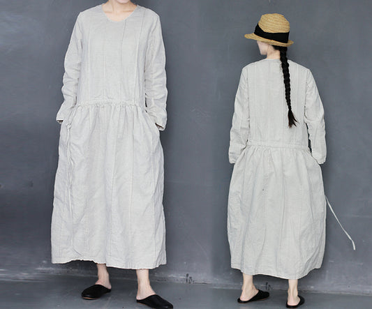 edoa Hand Pintucked Pre-washed French Linen Dress
