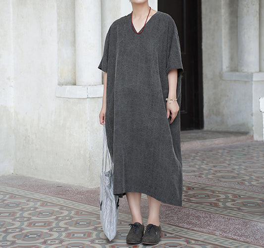 edoa Cracked Mud Silk V-neck Dress