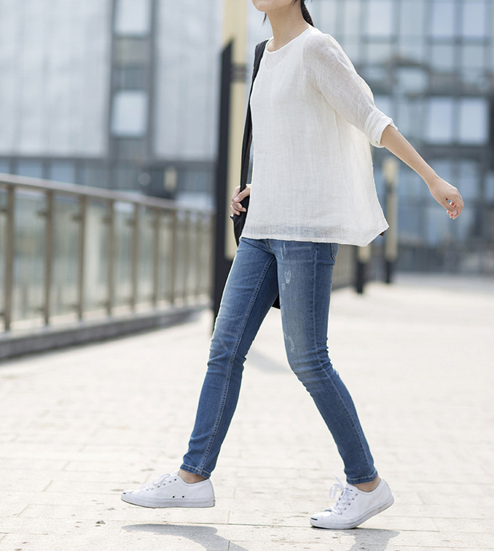 edoa White Linen Gauze Blouse
