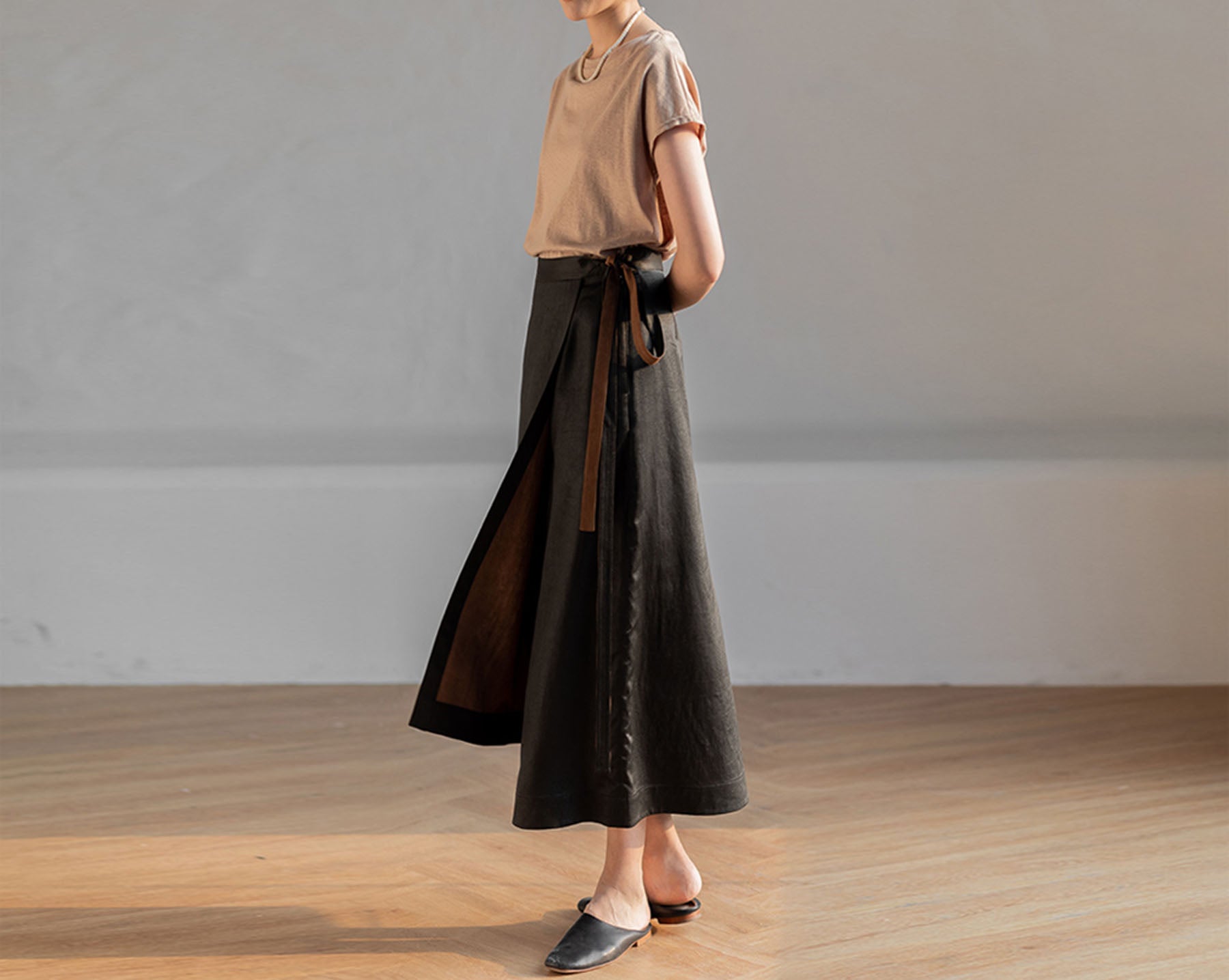 edoa Mud Silk Crepe Satin Wrap Skirt 