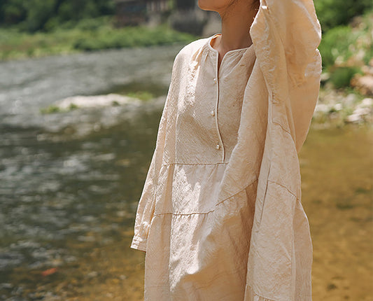 edoa Super Loose Fitting Tussah Silk Patchwork Tunic Dress