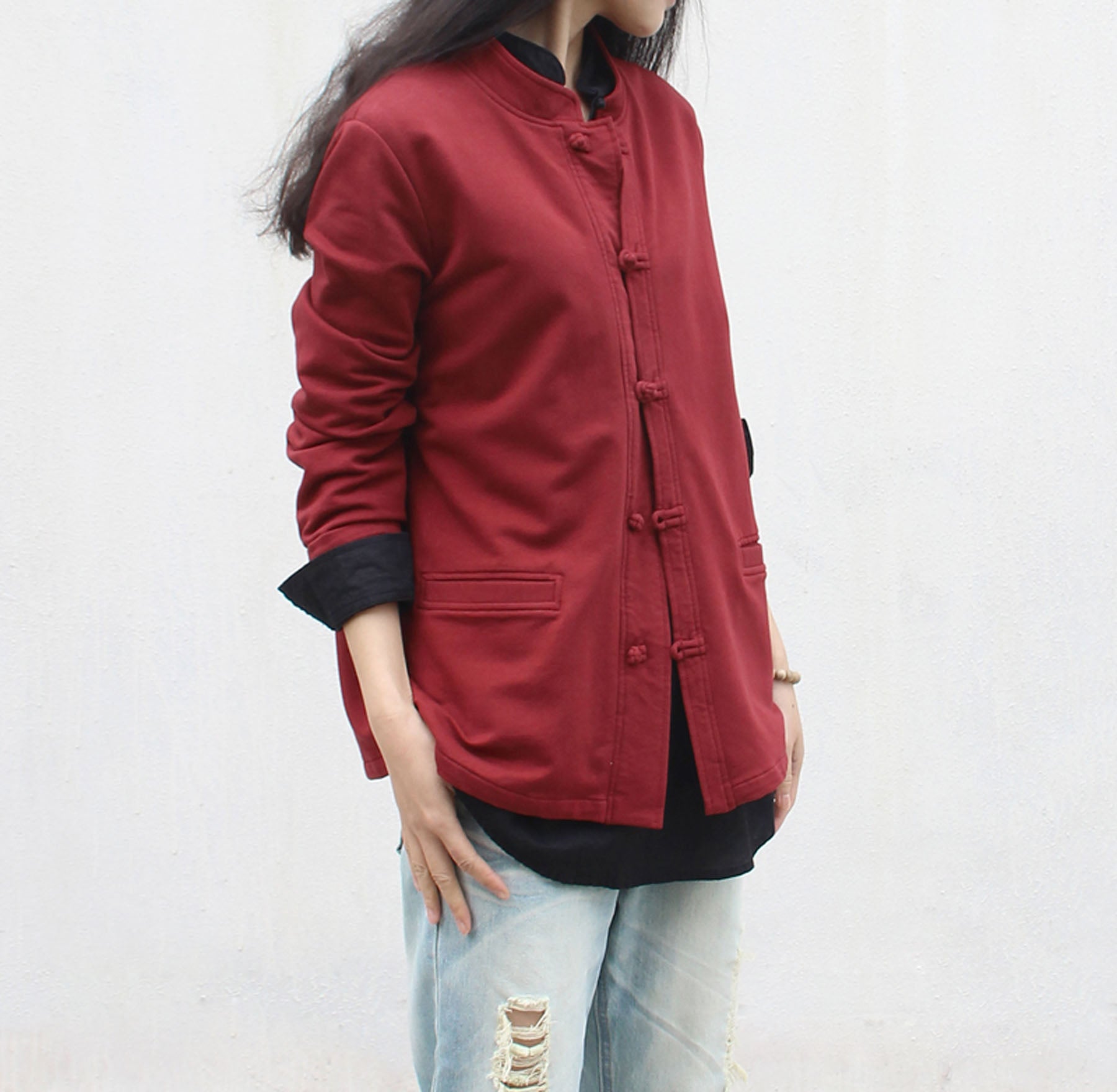 edoa Stand Collar French Terry Shirt