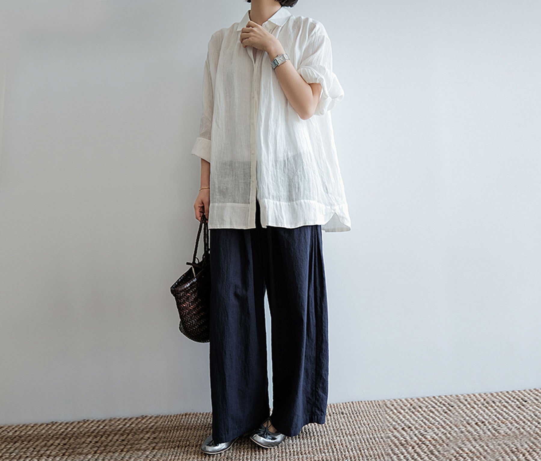 edoa Ramie Cotton Blend Wide Leg Pants