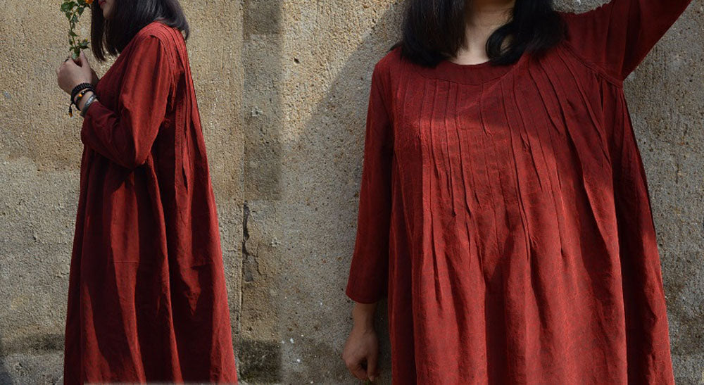 edoa Red Reversible Mud Silk Dress 