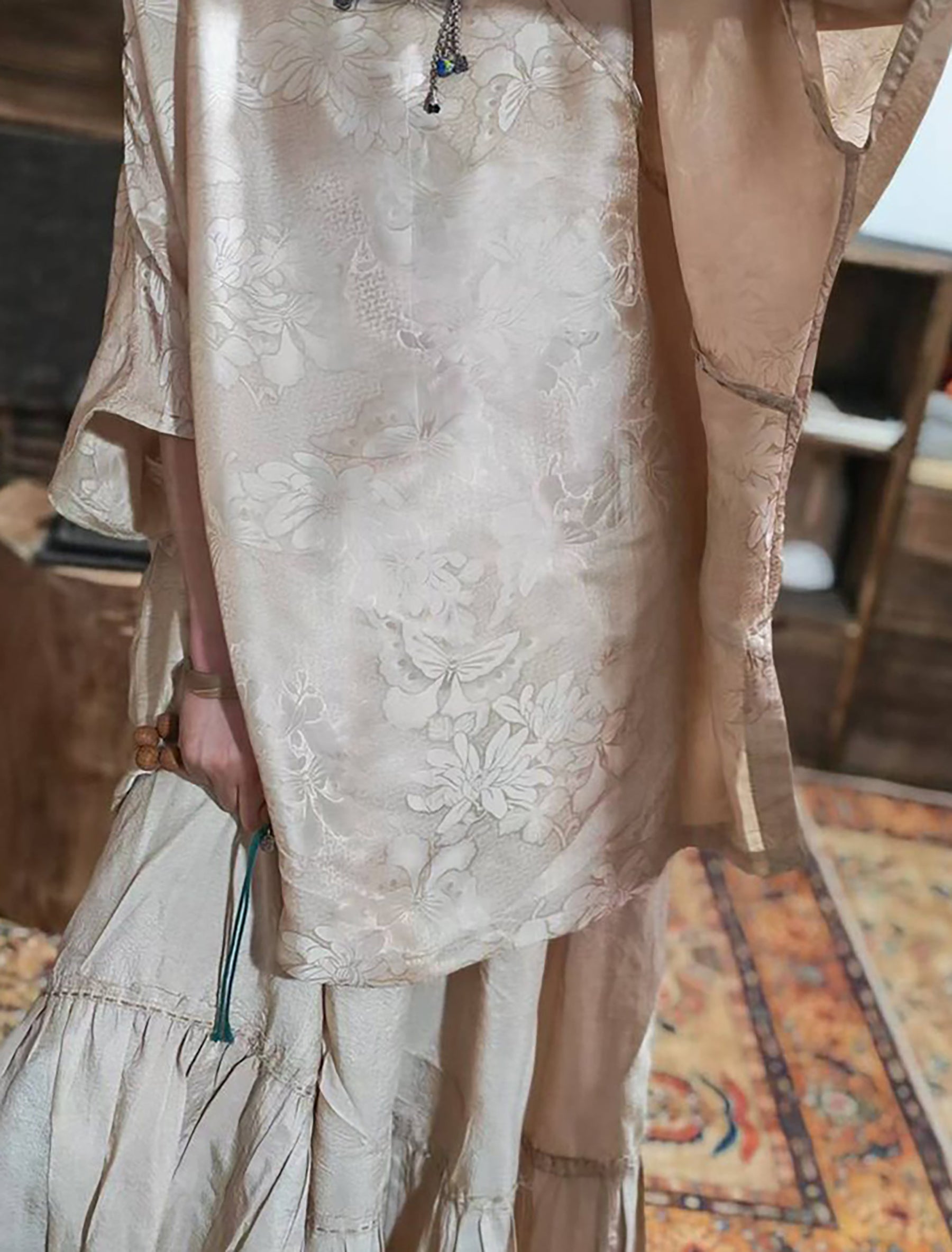 edoa Undyed Tussah Silk Ruffle Skirt
