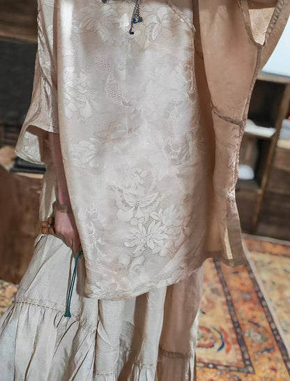 edoa Undyed Tussah Silk Ruffle Skirt