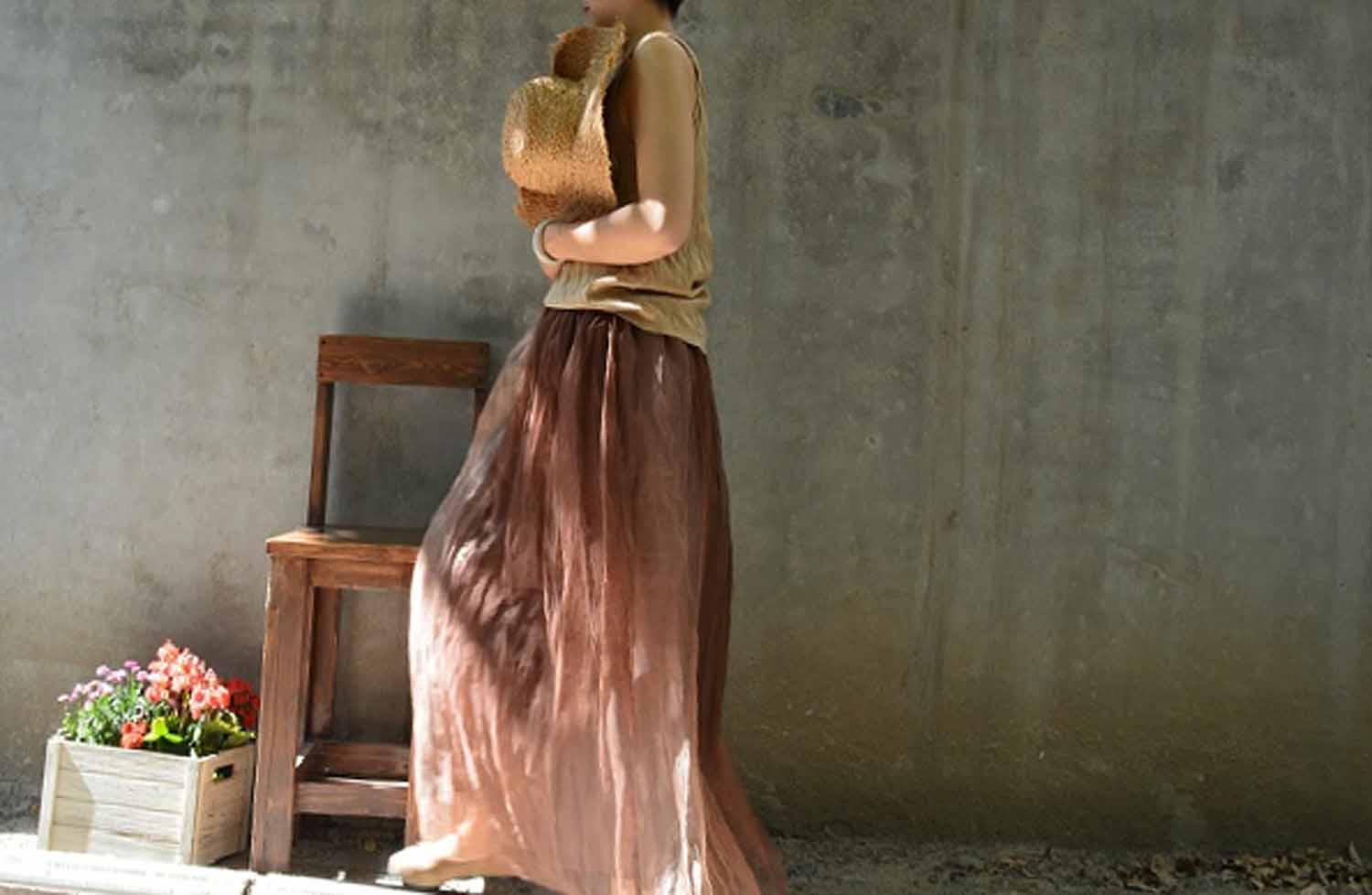 edoa Brown Silk Organza Skirt