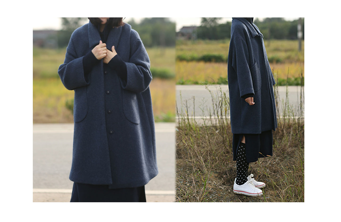 edoa Loose Boxy Boiled Wool Coat