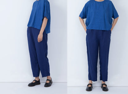 edoa Loose Fitting Linen Tapered Pants