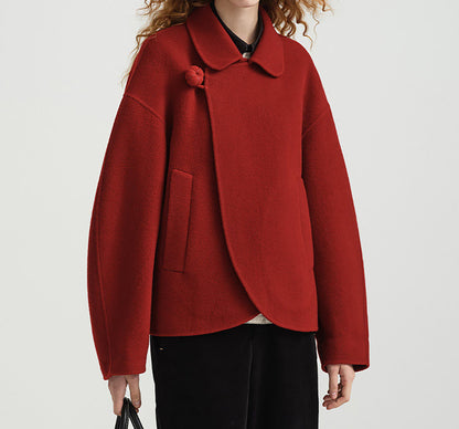 edoa New Chinese Style Double-faced Wool Peacoat