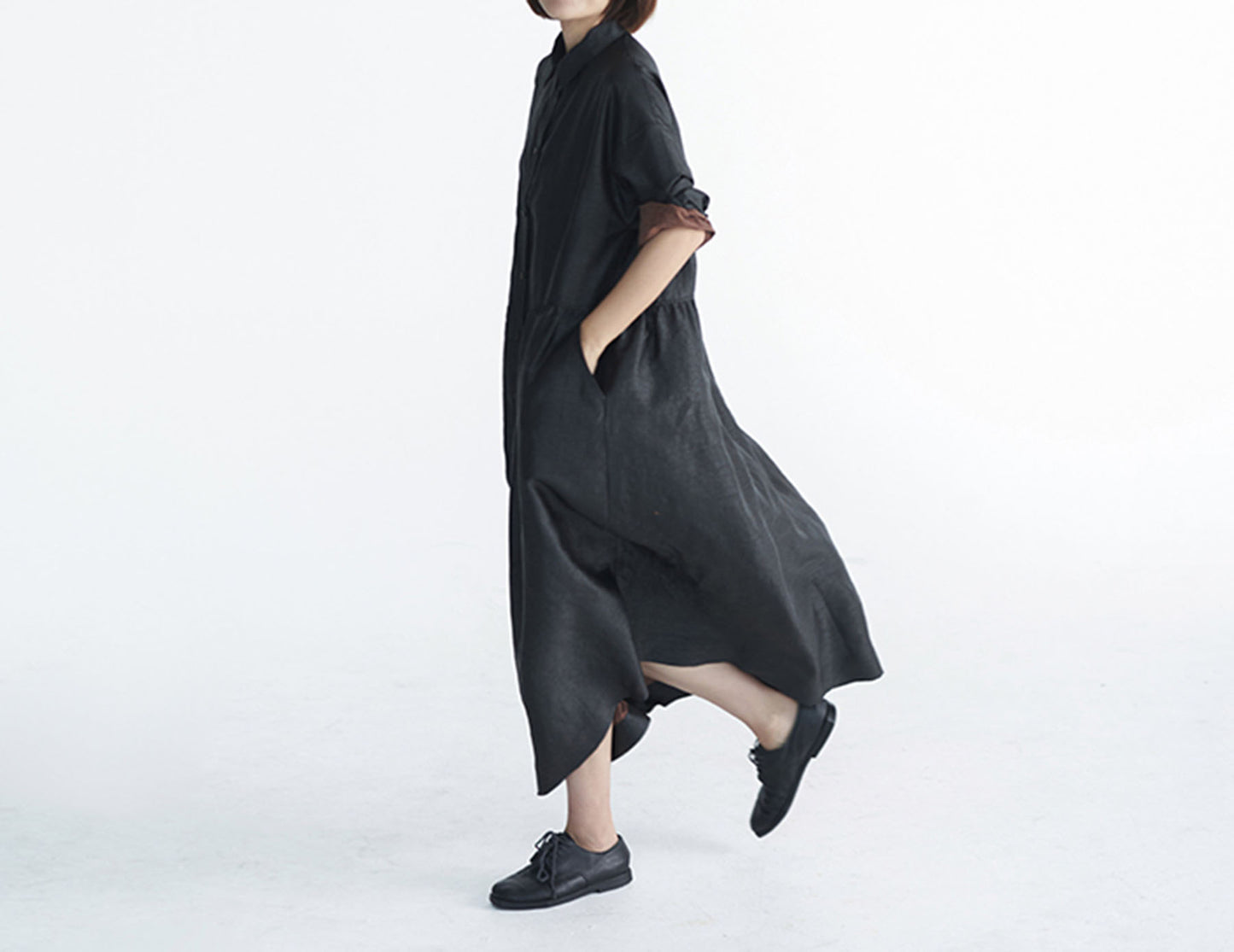 edoa Buttoned Cracked Mud Silk Low Waist Dress