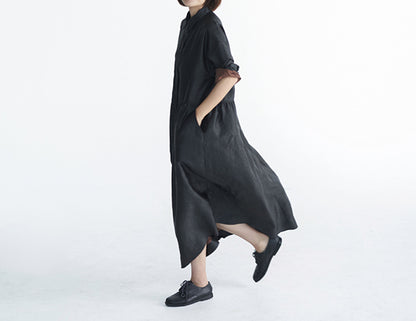 edoa Buttoned Cracked Mud Silk Low Waist Dress
