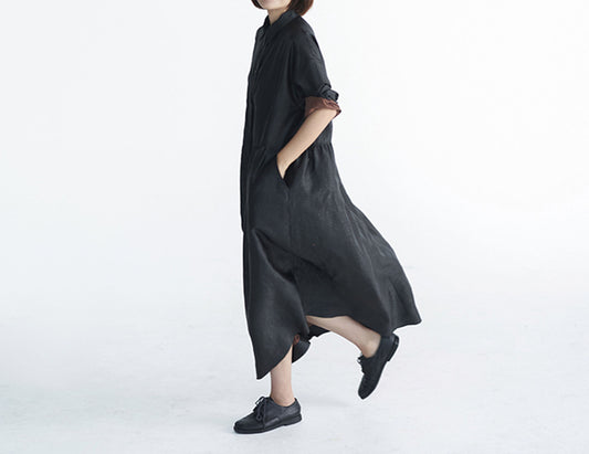 edoa Buttoned Cracked Mud Silk Low Waist Dress