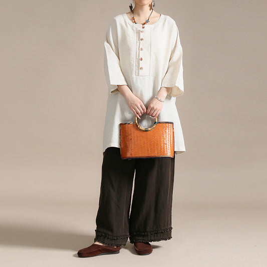edoa Oversized Heavy Weight Natural Flax Linen Tunic