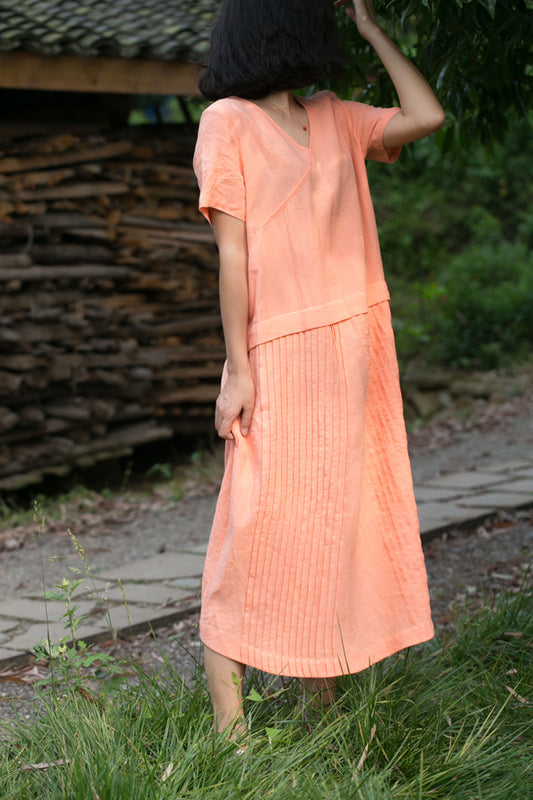edoa Low Waist Pintucked Linen Dress