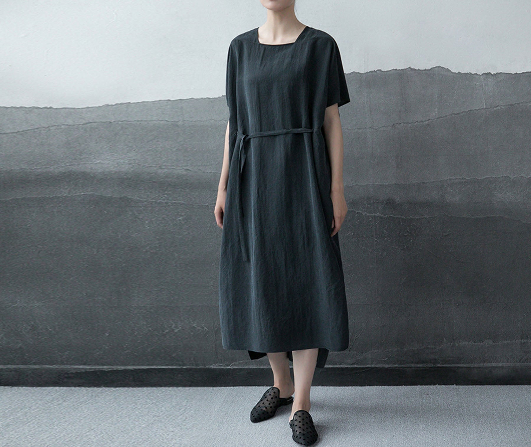 edoa Cracked Mud Silk Mock Two-piece Dress