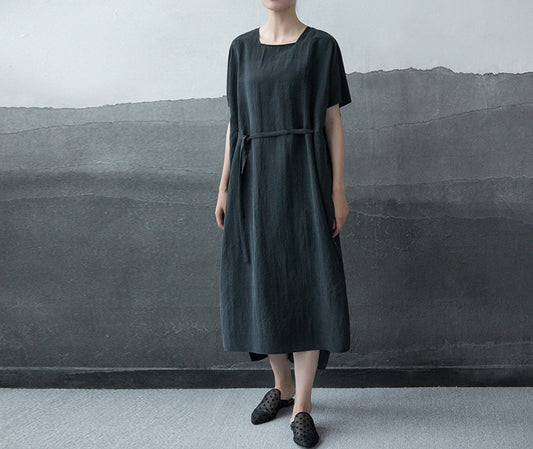 edoa Cracked Mud Silk Mock Two-piece Dress