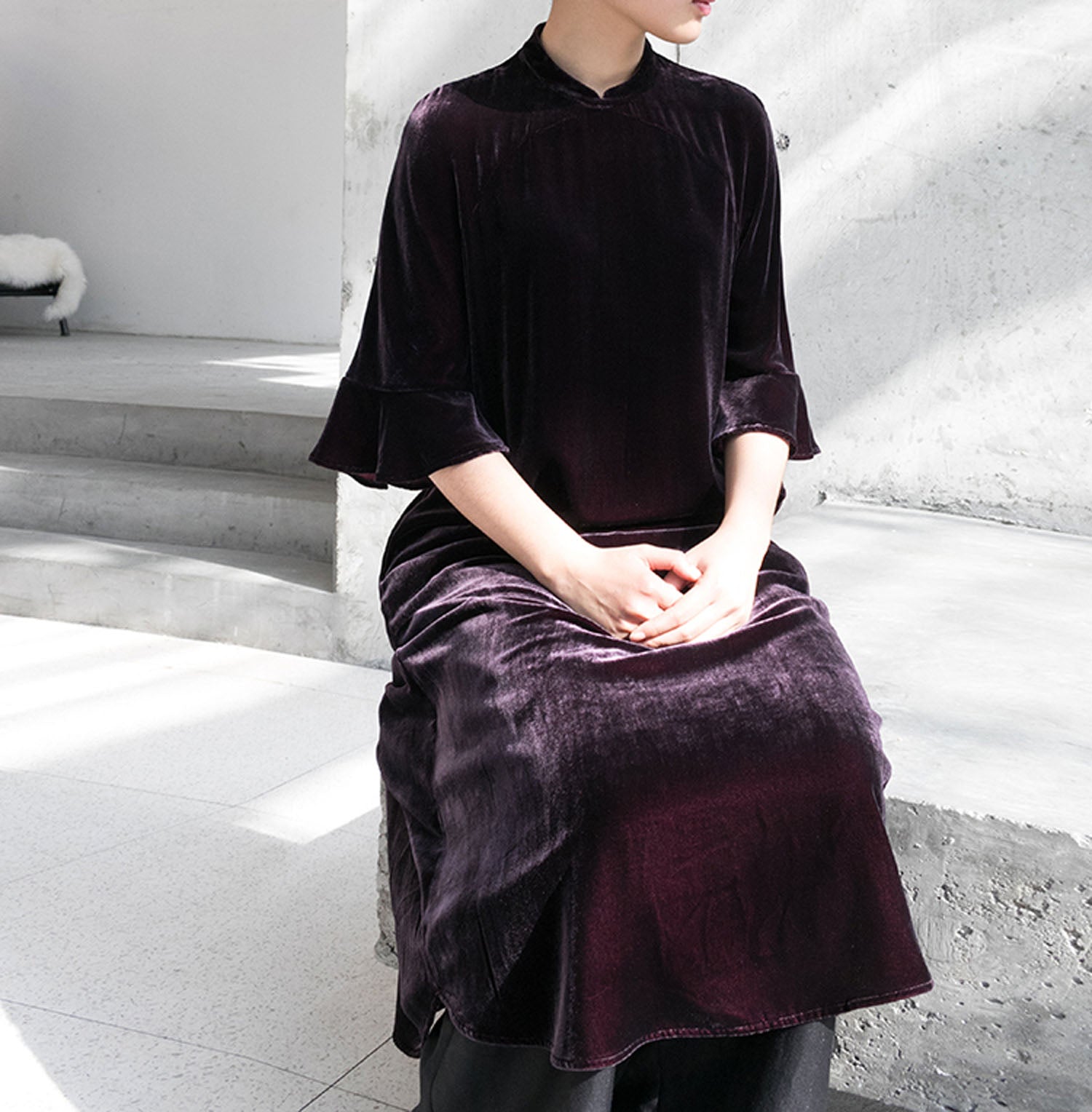 edoa Silk Velvet Modified Qipao