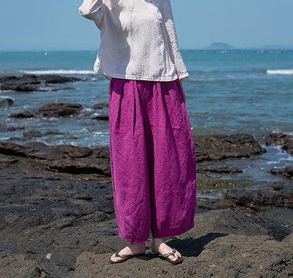 edoa Elasticated Washed Ramie Crop Pants