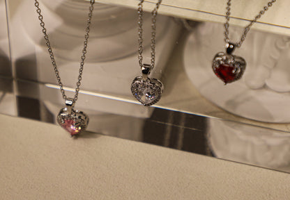 edoa Sparkling Crystal Heart Halo Pendant Necklace