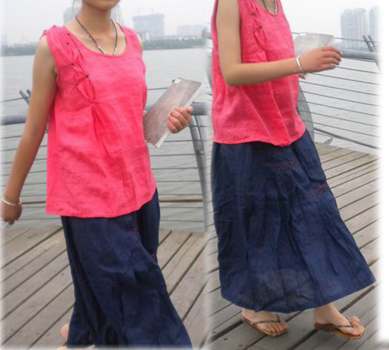 edoa Hand Ruched High Counted Linen Tank