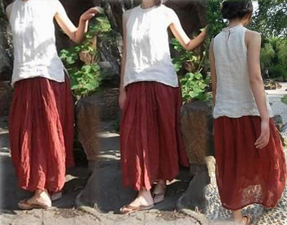 edoa Long Layered Textured Linen Gauzy Maxi Skirt