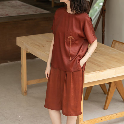 edoa Mud Silk Satin Short Sleeve Tee