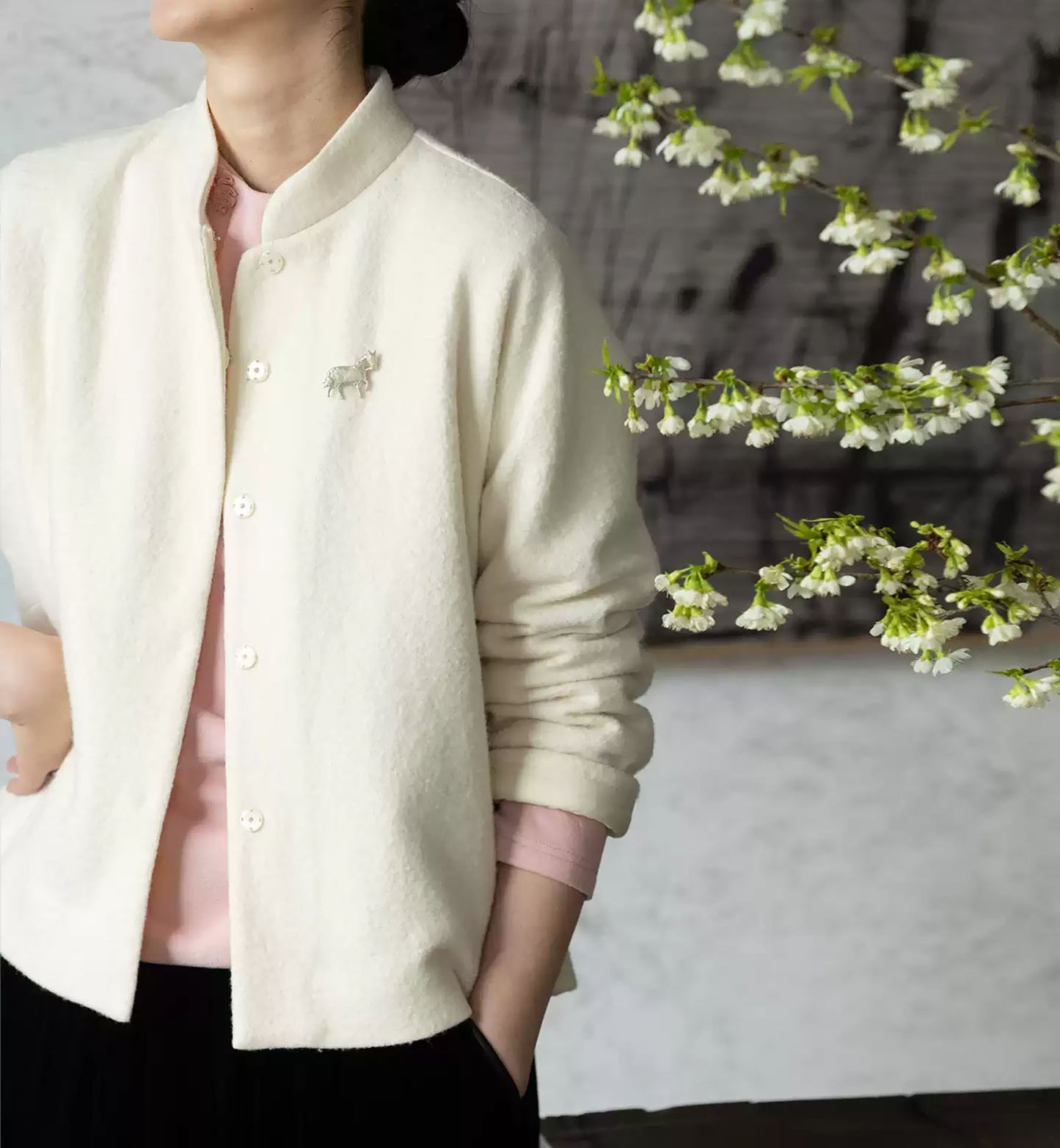 edoa Boiled Wool Short Chinese Coat