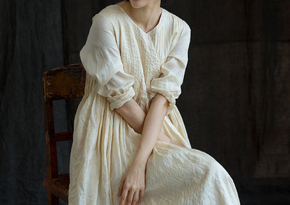 edoa Tussah Silk Hand Pintuck Wrap Dress