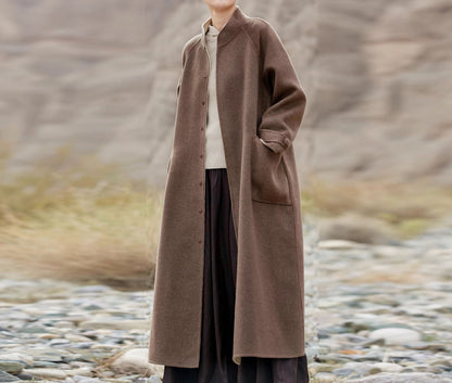 edoa Reversible Two-tone Double Faced Alpaca Chinese Coat