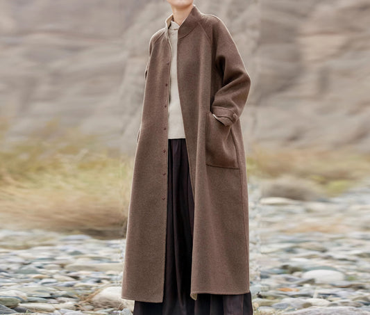 edoa Reversible Two-tone Double Faced Alpaca Chinese Coat