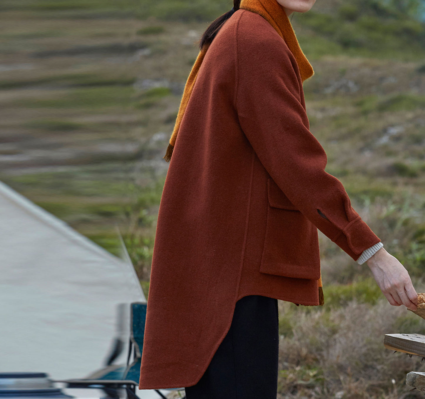 edoa Double Faced Wool Stand Collar Coat