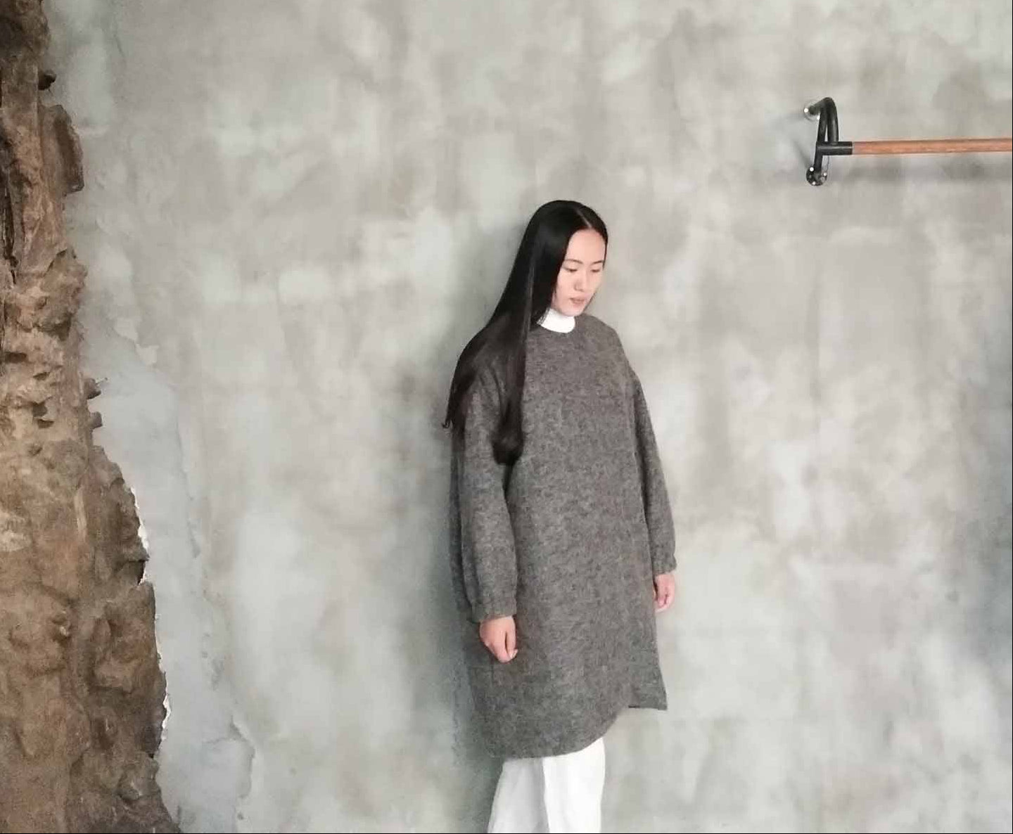 edoa Oversized Knit Wool Coat 