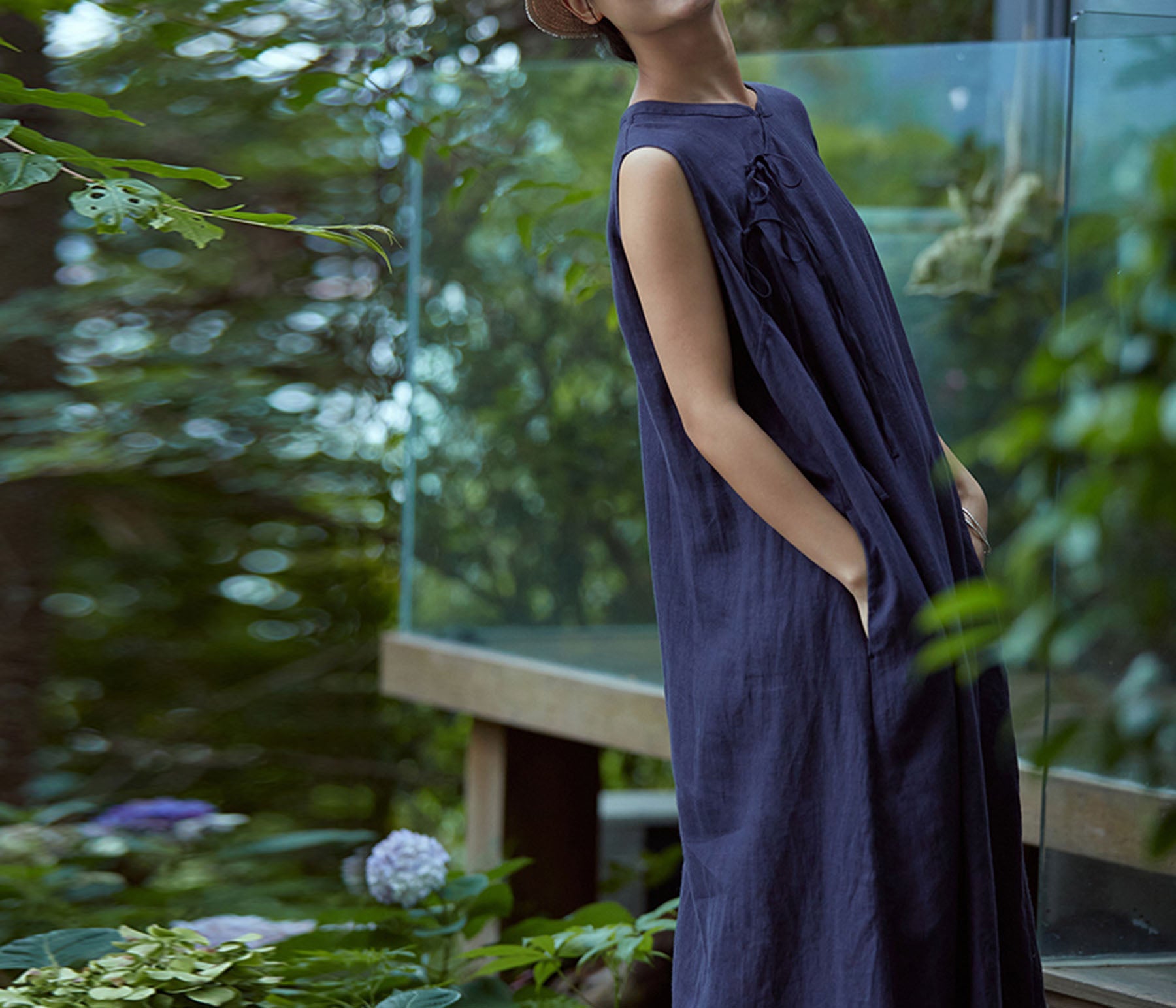 edoa Linen Sleeveless A-line Modified Qipao
