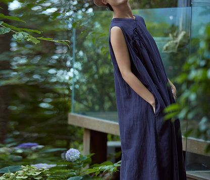 edoa Linen Sleeveless A-line Modified Qipao