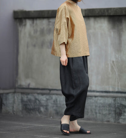 edoa Loose Fitting Mud Silk Wide Leg Pants 