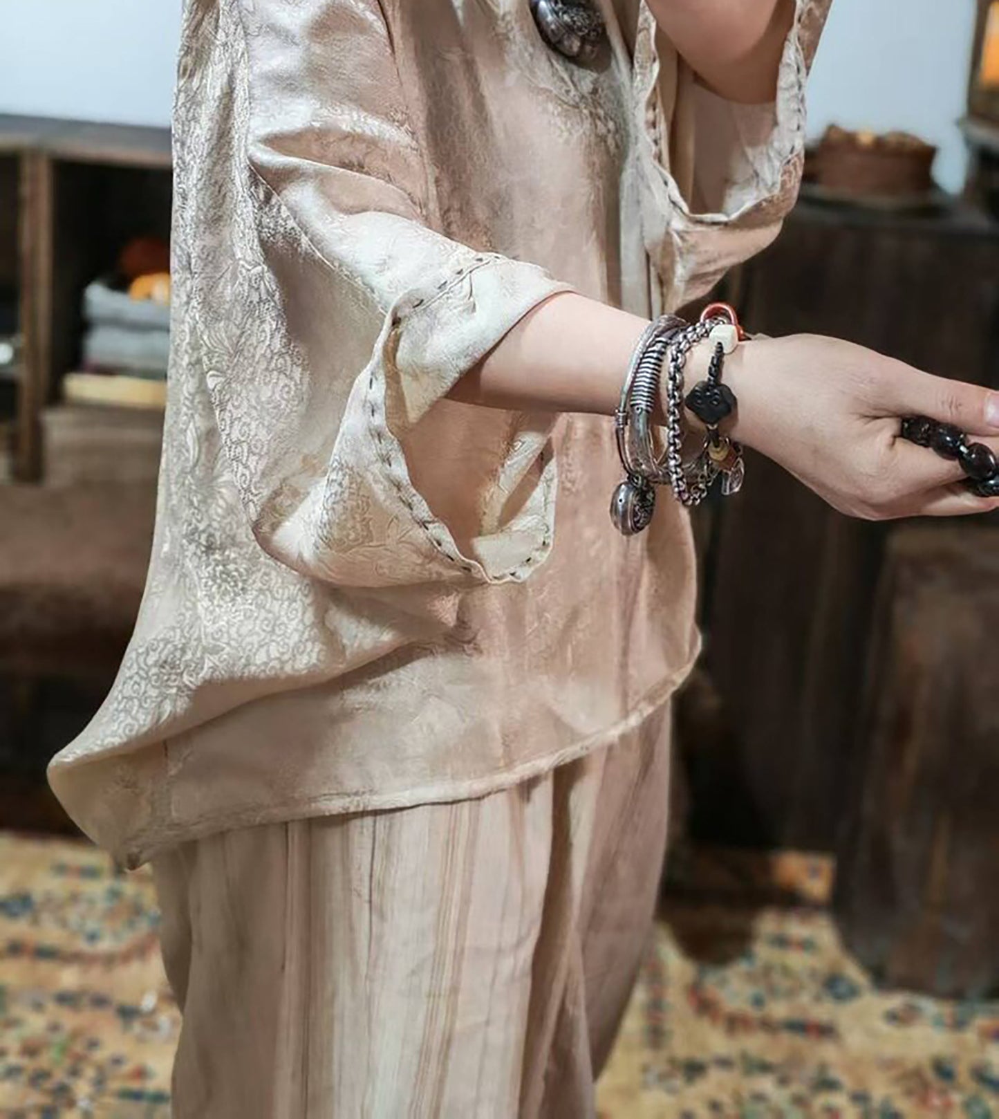 Undyed Tussah Silk Wide Pants pa0171 X318