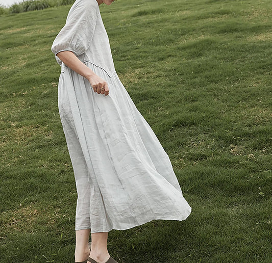 edoa Silk Linen Blend Maxi Dress